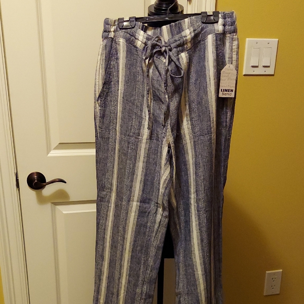 Casual Striped Blue and White Women's Linen